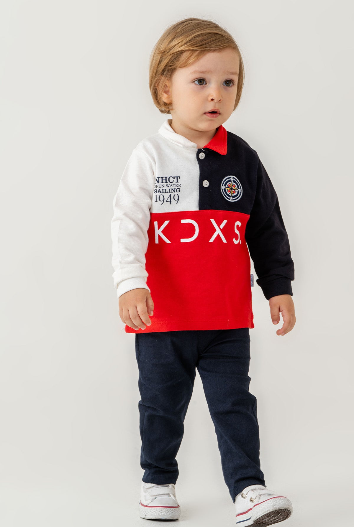 Erkek Bebek Renk Bloklu Uzun Kollu Polo Yaka Sweatshirt
